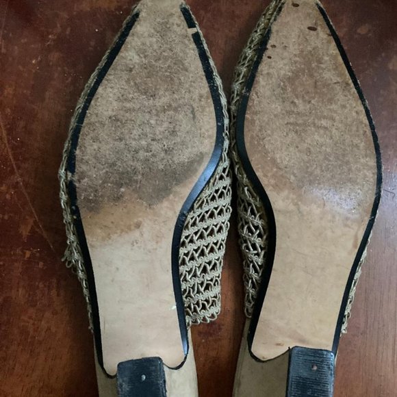 Charles David Taupe Beige Mesh Net Leather Mule Heels Size 8 - Picture 5 of 6